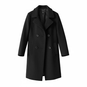 Finesse Black Double Breasted Belted Wool Blend Coat Trench Jacket Size 6